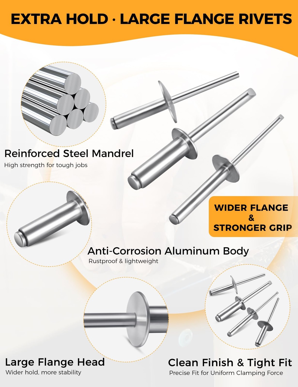 Large Flange 1/8 x 1/4 Inch Blind Rivets 3.2 * 7mm 100 Aluminum Pop Silver fo... gallery