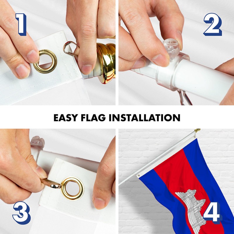 G128 Combo Pack: 6 Ft Flagpole White & Cambodia Flag 3x5 Ft Printed 150D Poly gallery
