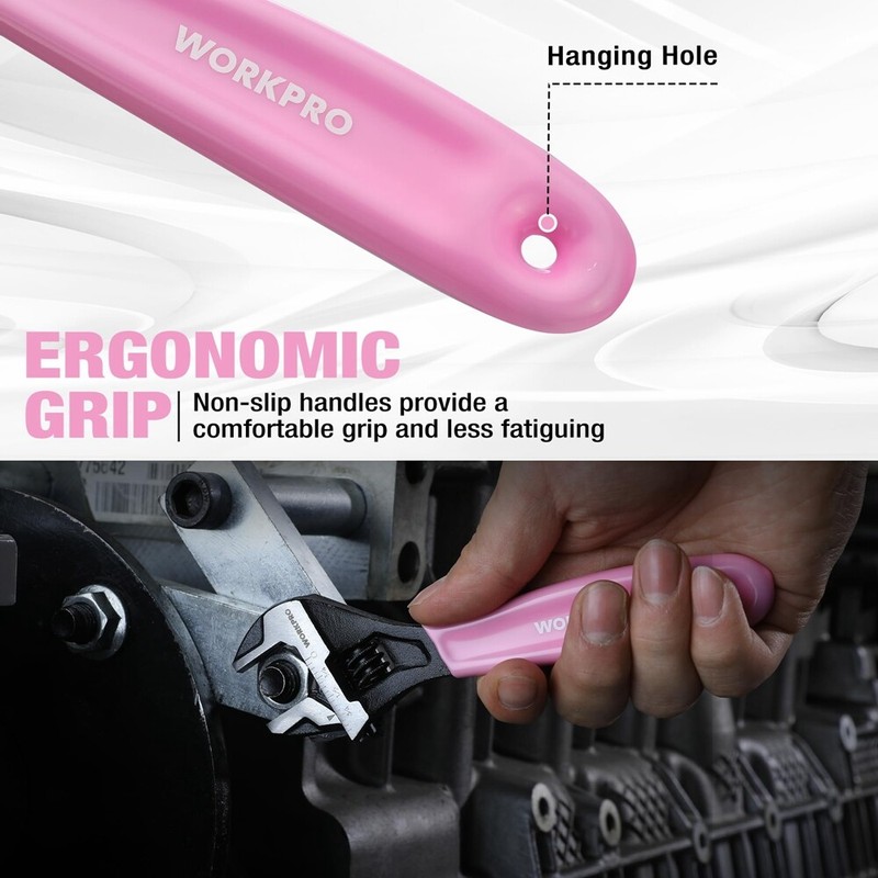 WORKPRO 2PCS Pink Adjustable Wrench Set 6" 10" Wide Jaw Black Oxide Metric & SAE gallery