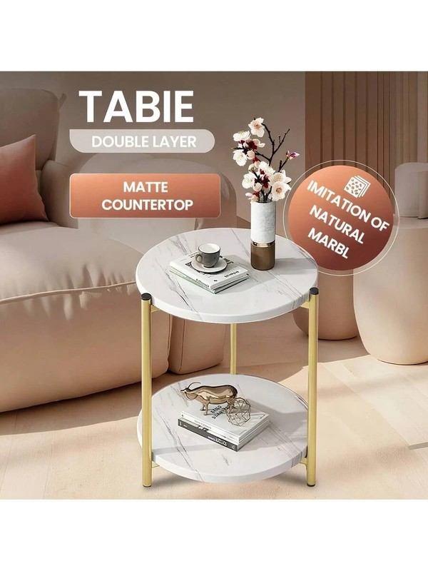 Double-Tier Round Side Table Minimalist Coffee Table Indoor/Outdoor gallery