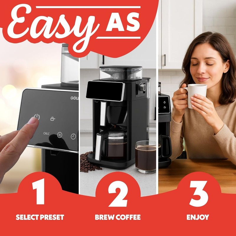 Gourmia 10 Cup Grind & Brew Programmable Coffee Maker Burr Grinder Digital Black gallery