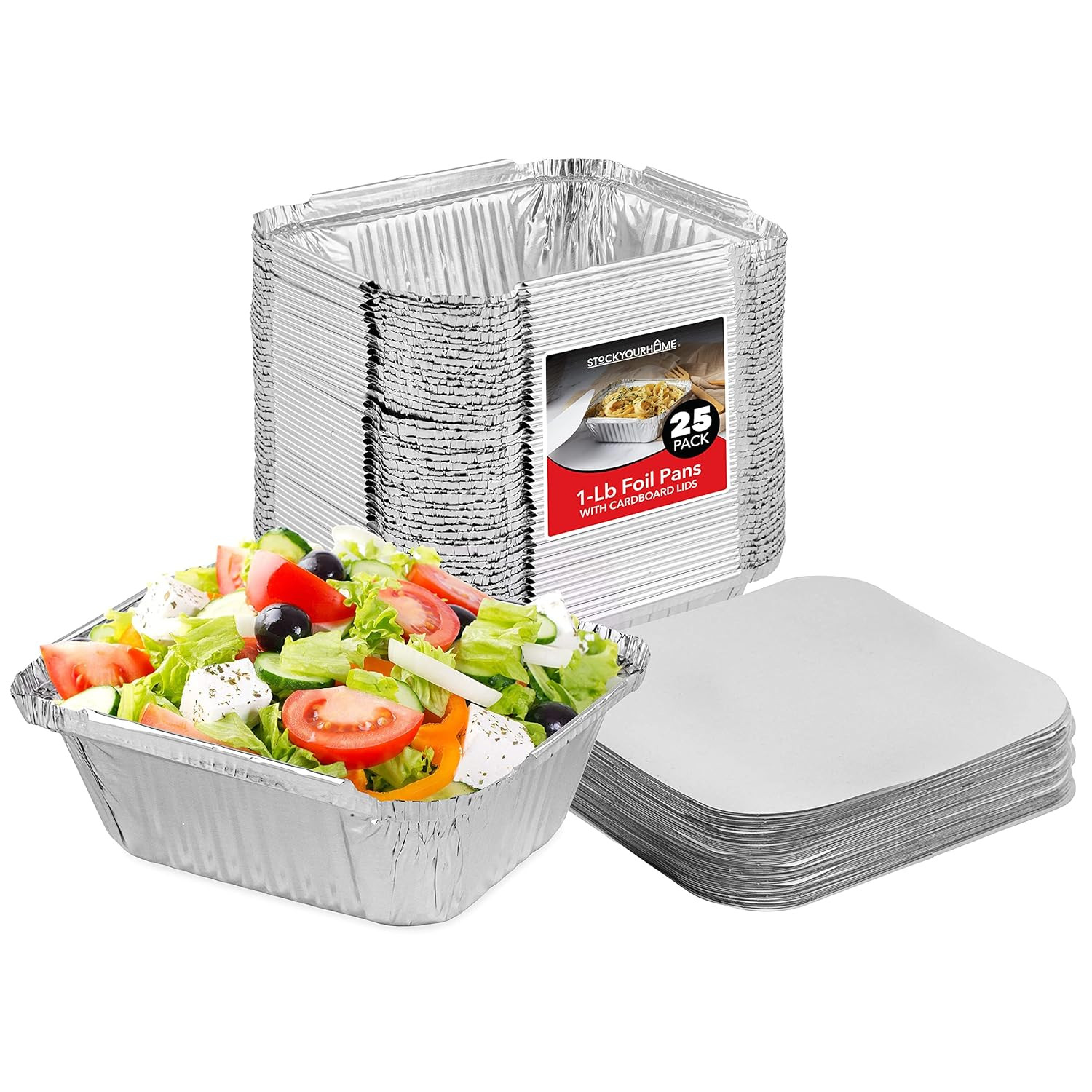 1 lb Aluminum Disposable Cookware with Lids (25 Pack) – Foil Pans with Cardboard gallery