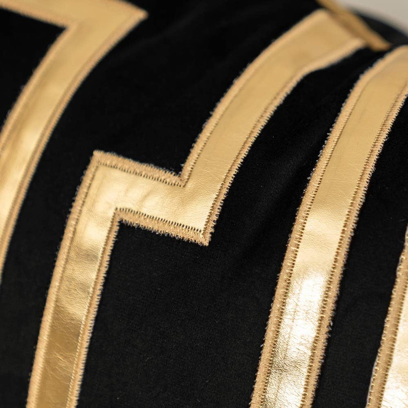 Gold Leather Striped Black Throw Pillow Cover 18x18 Inch, Geometric Luxury Decor gallery