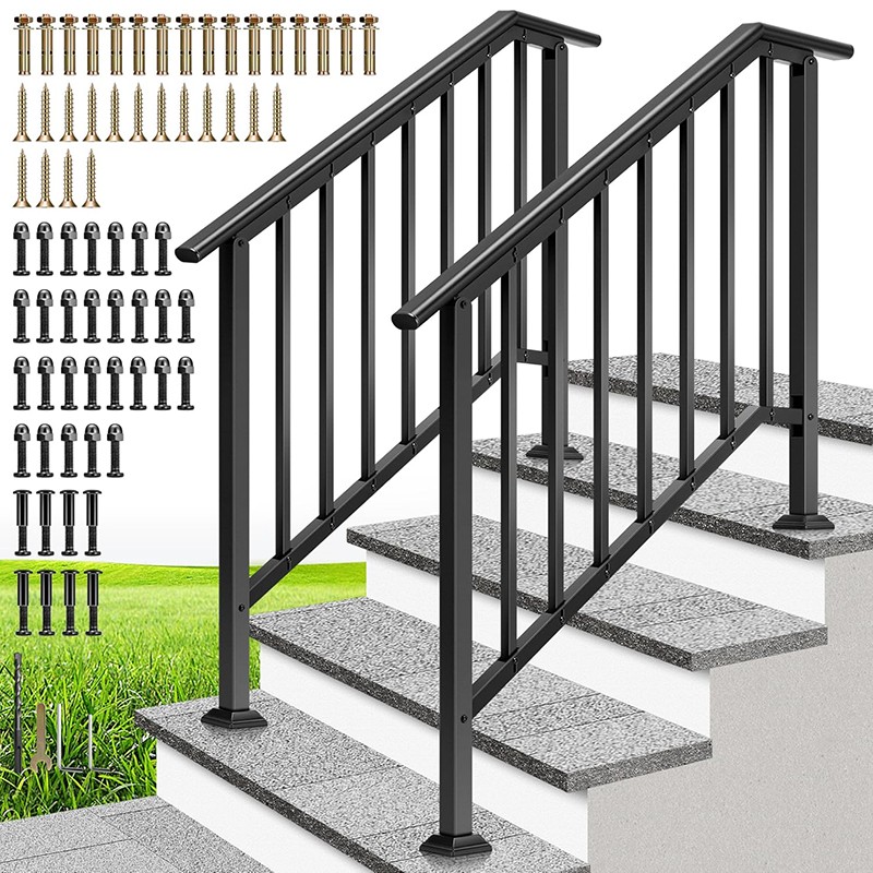2-Pack 4 Step Wrought Iron Hand Rails for Outdoor Steps Railing for Porch, Deck gallery