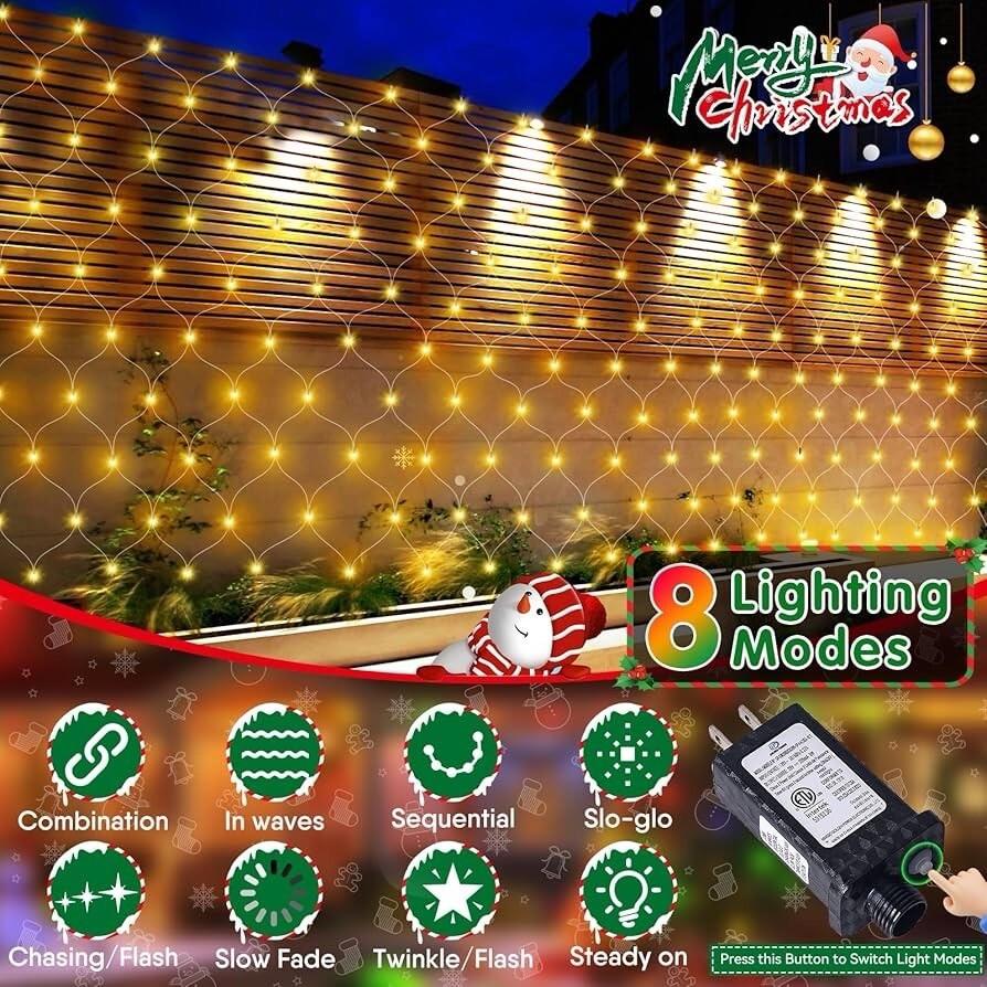 Outdoor Net Lights, 280 LED Mesh Lights 9.8FT x 6.6FT 8 Modes Waterproof Outdo gallery