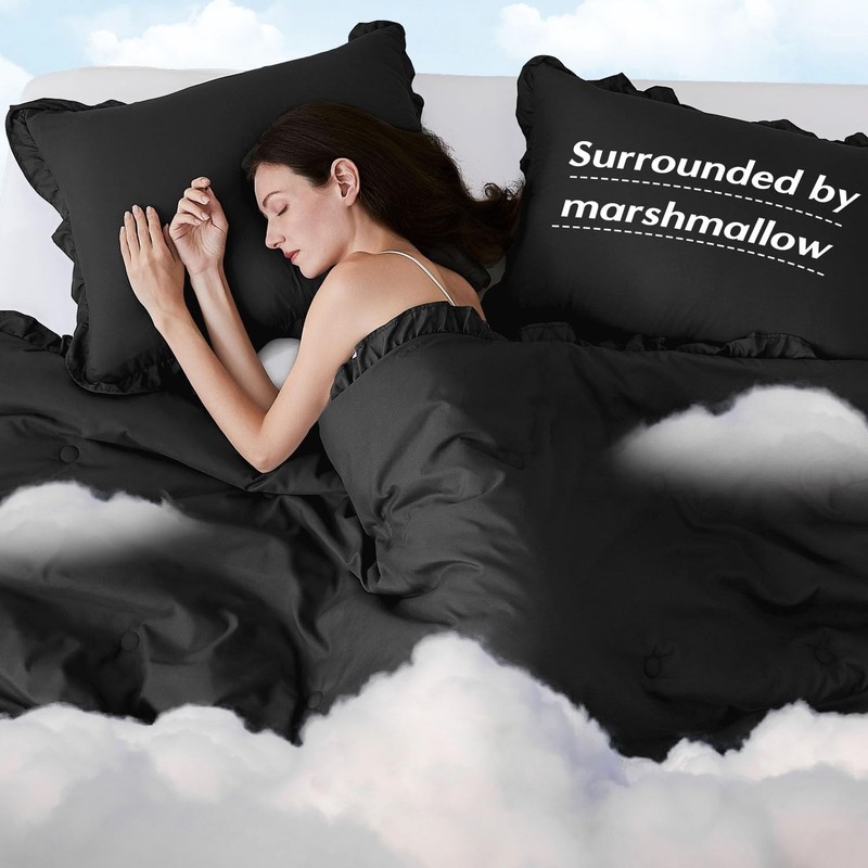 King Comforter Set Black - Ruffle Comforter for King Size Bed, Fluffy King Size gallery