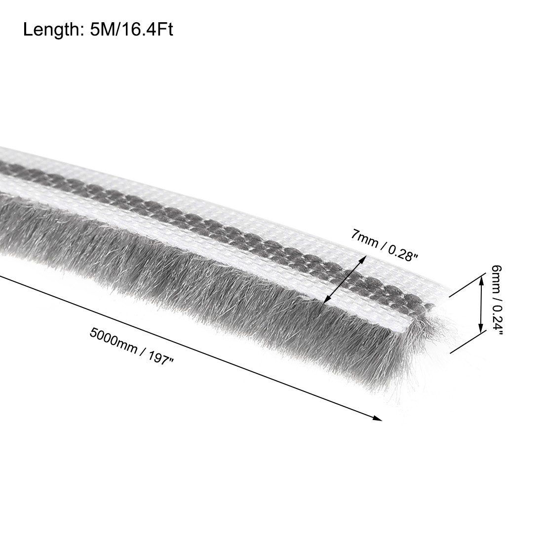 Brush Weather Stripping, 5M/16.4Ft Card-Slot Elastic Brush, 7x6mm/WxH gallery