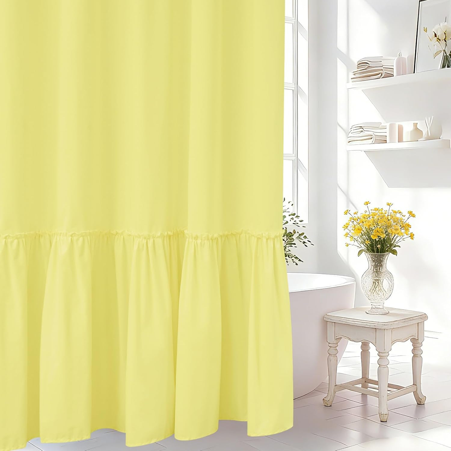 Bright Yellow Ruffle Shower Curtain with Waterproof TPU Backed, Soft Microfiber gallery