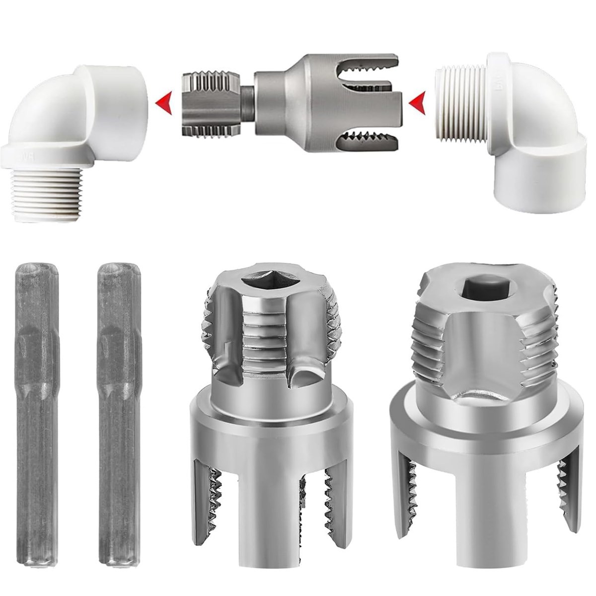 Integrated Internal & External Pipe Threading Tool Steel PVC Pipe Threader Kit gallery