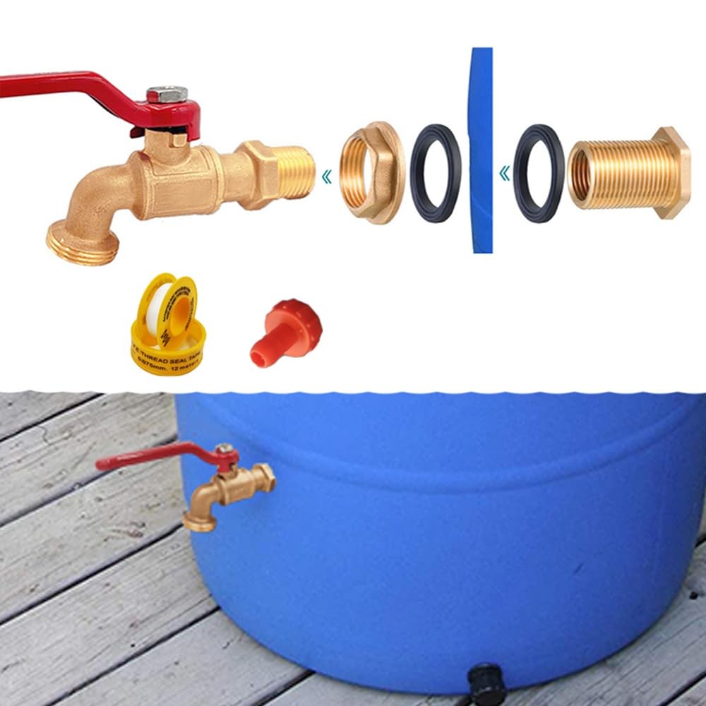 Musibo Rain Barrel Spigot Kit, Brass Water Barrel Faucet for Bucket, Water Ta... gallery