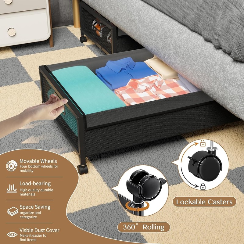 2Pack Under Bed Storage with Wheels Lids Heavy Duty Containers for Clothes Toys gallery