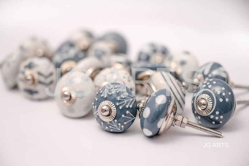 20 Knobs Grey & White Cream Hand Painted Ceramic Knobs Cabinet Drawer Pull Pulls gallery