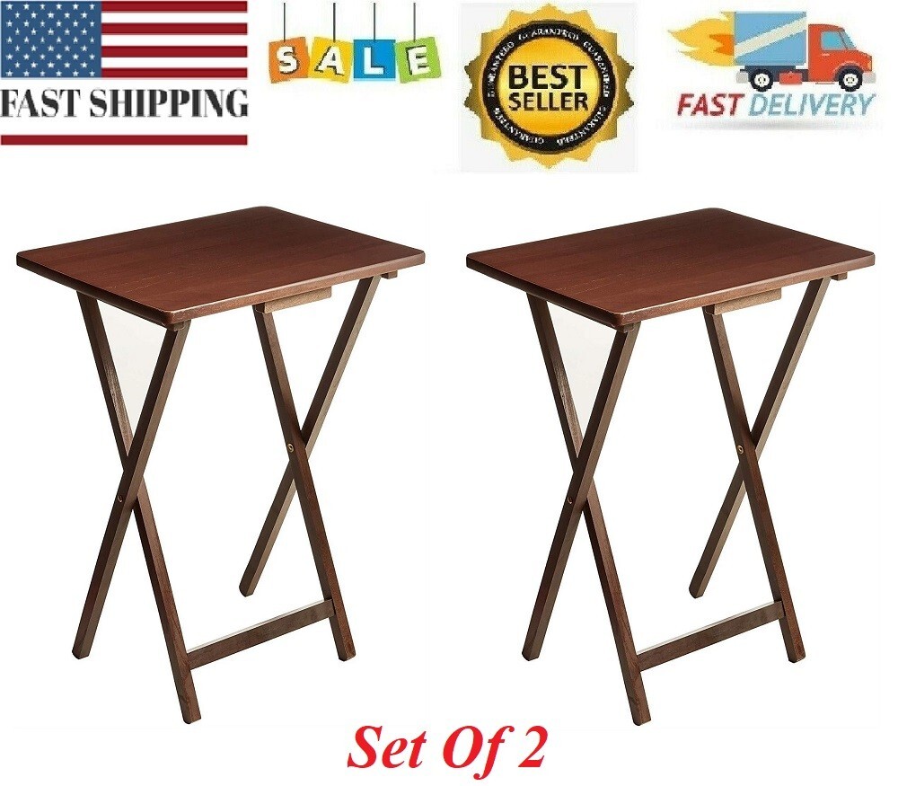 Walnut 2-Piece Folding TV Tray Table Set, 19 x 15 x 26 Inch gallery