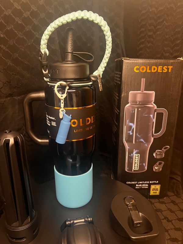 Rare Coldest 36oz BLUE OPAL Limited Edition Water Bottle w/Boot Cord & Mini gallery