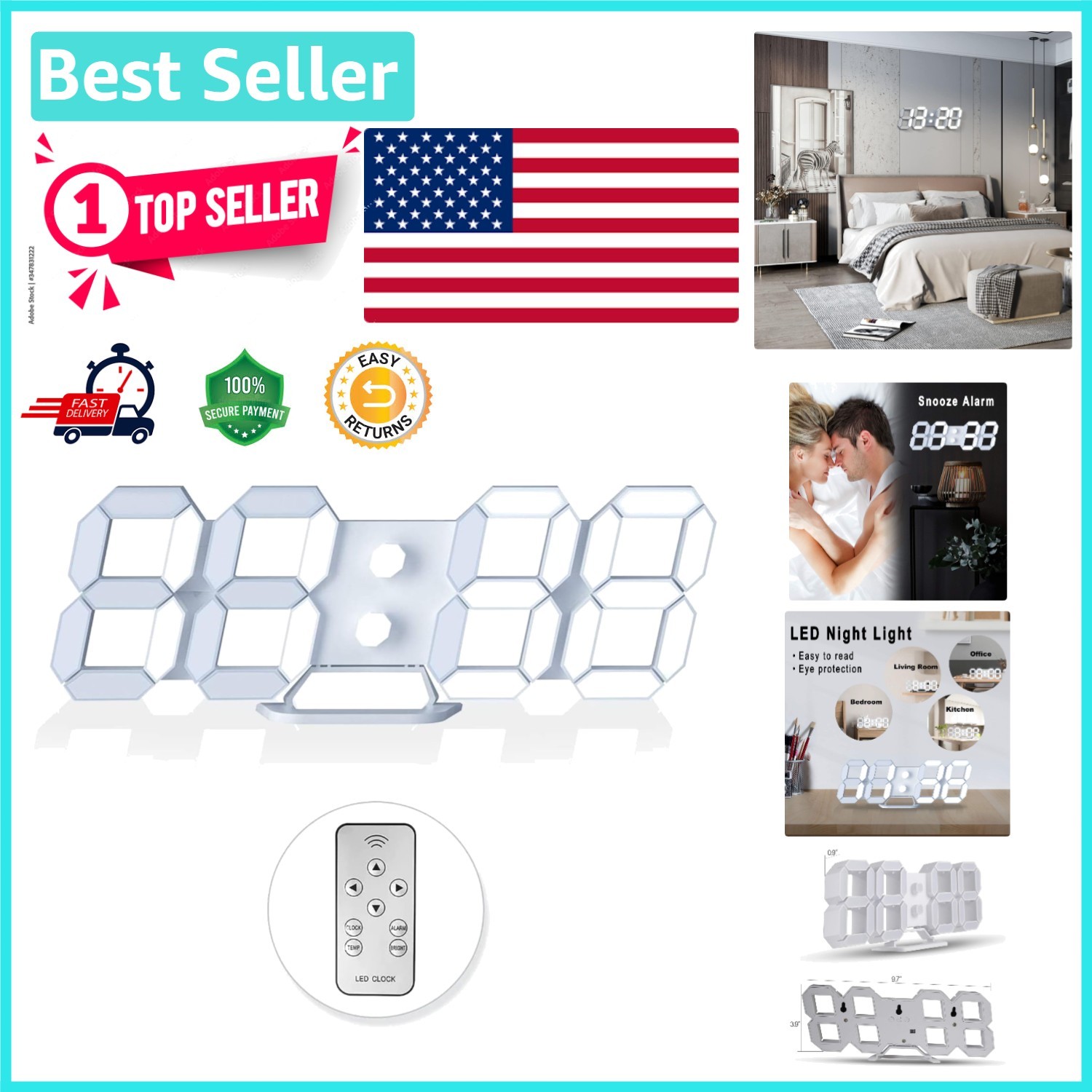 Modern 9.7" LED Digital Alarm Clock - Multi-Functional with Temperature Display gallery