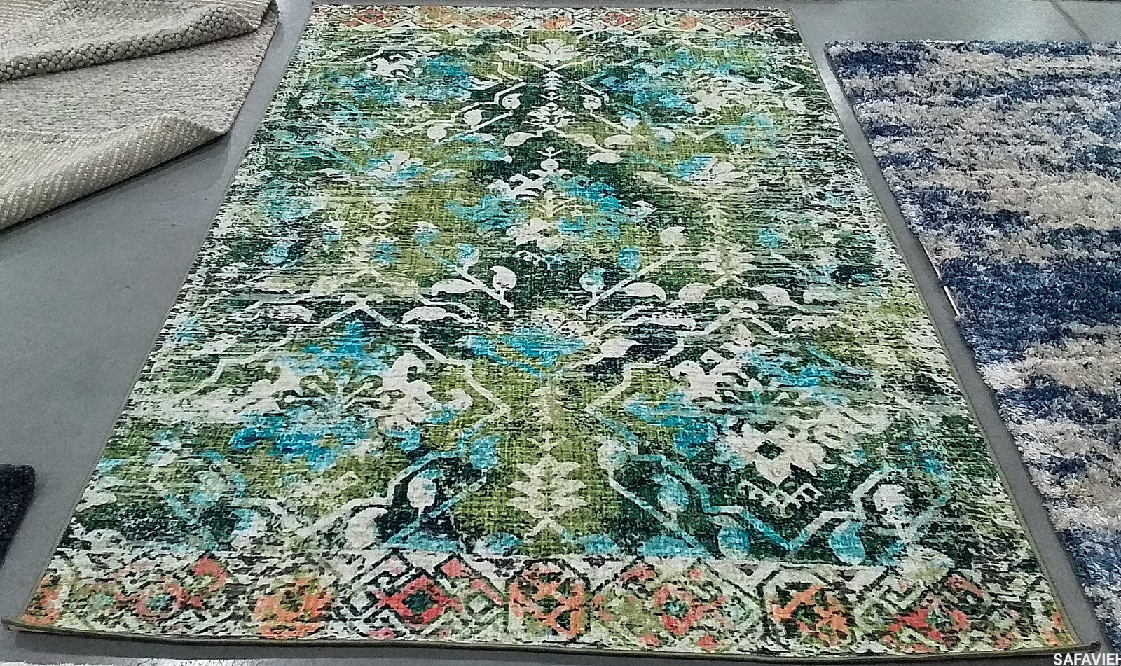 GREEN / LT BLUE 5'-5" x 7'-7" Back Stain Rug, Reduced Price 1172795568 RIV117Y-5 gallery