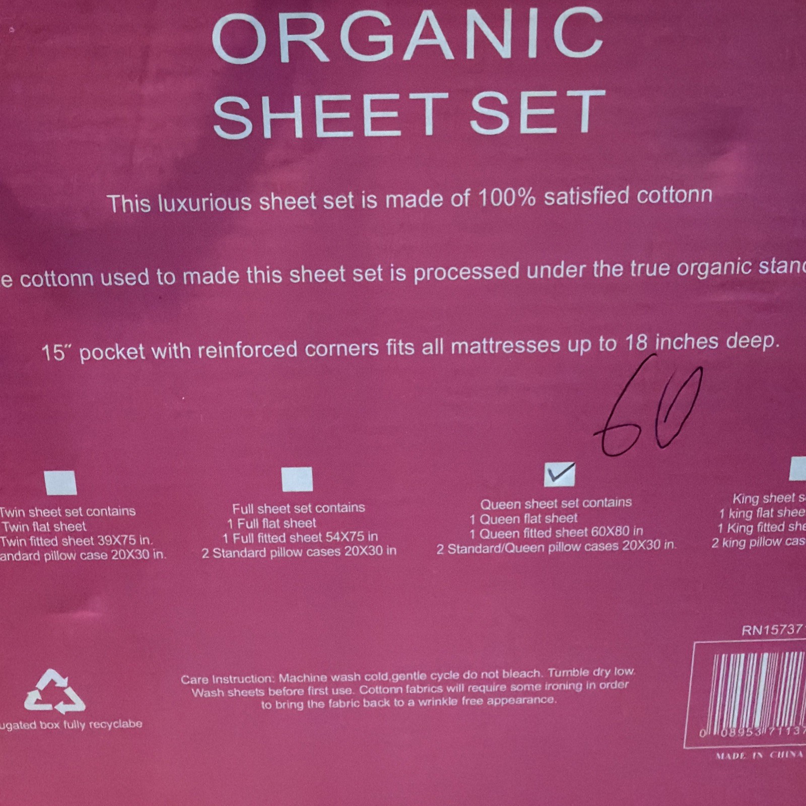 Tree Organic 2000 Series Queen Sheet Set Pink Organic Cotton Solid Bedroom gallery