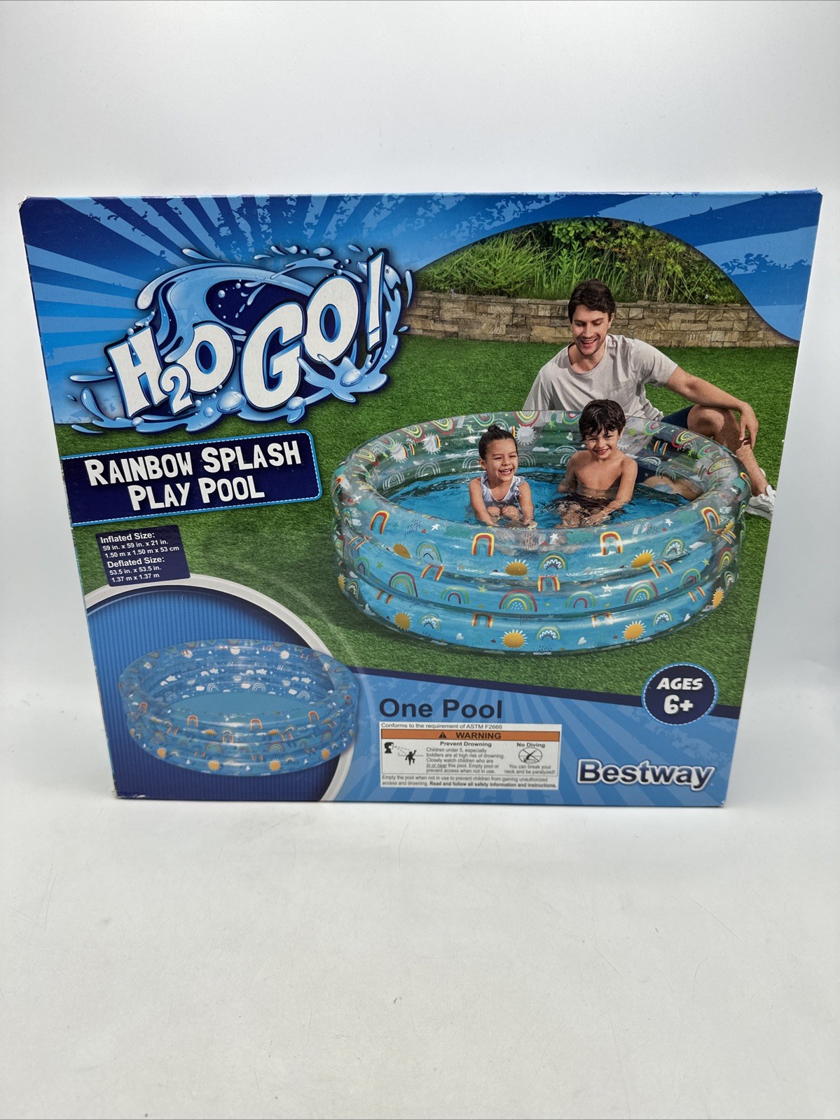 Inflatable Rainbow Splash Play Pool 59"x59"x21" *118 Gallons H2O GO! NEW IN BOX gallery
