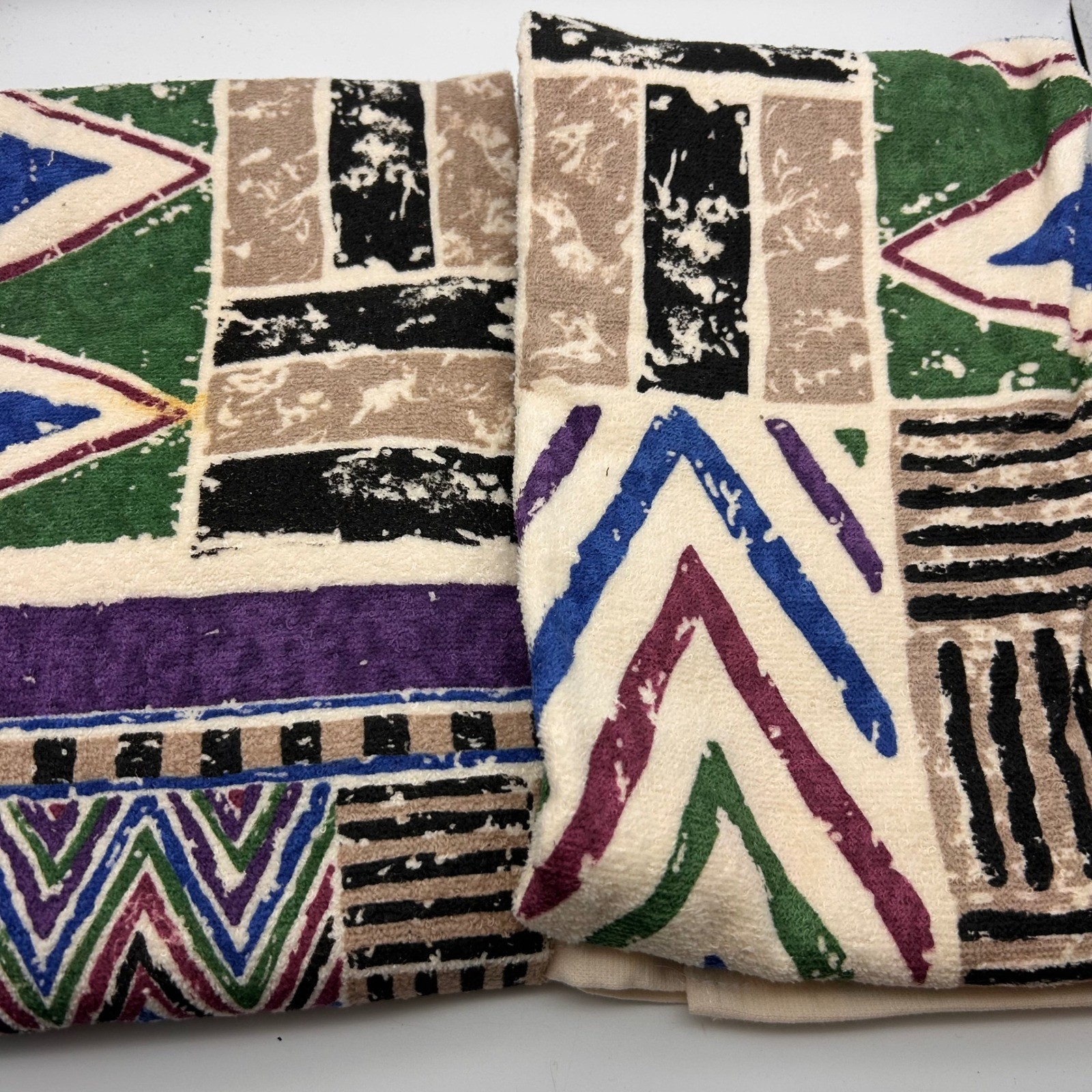 Vintage 80s 90s Geometric Abstract Bath Towel Set 2pc Multicolor Memphis Design gallery