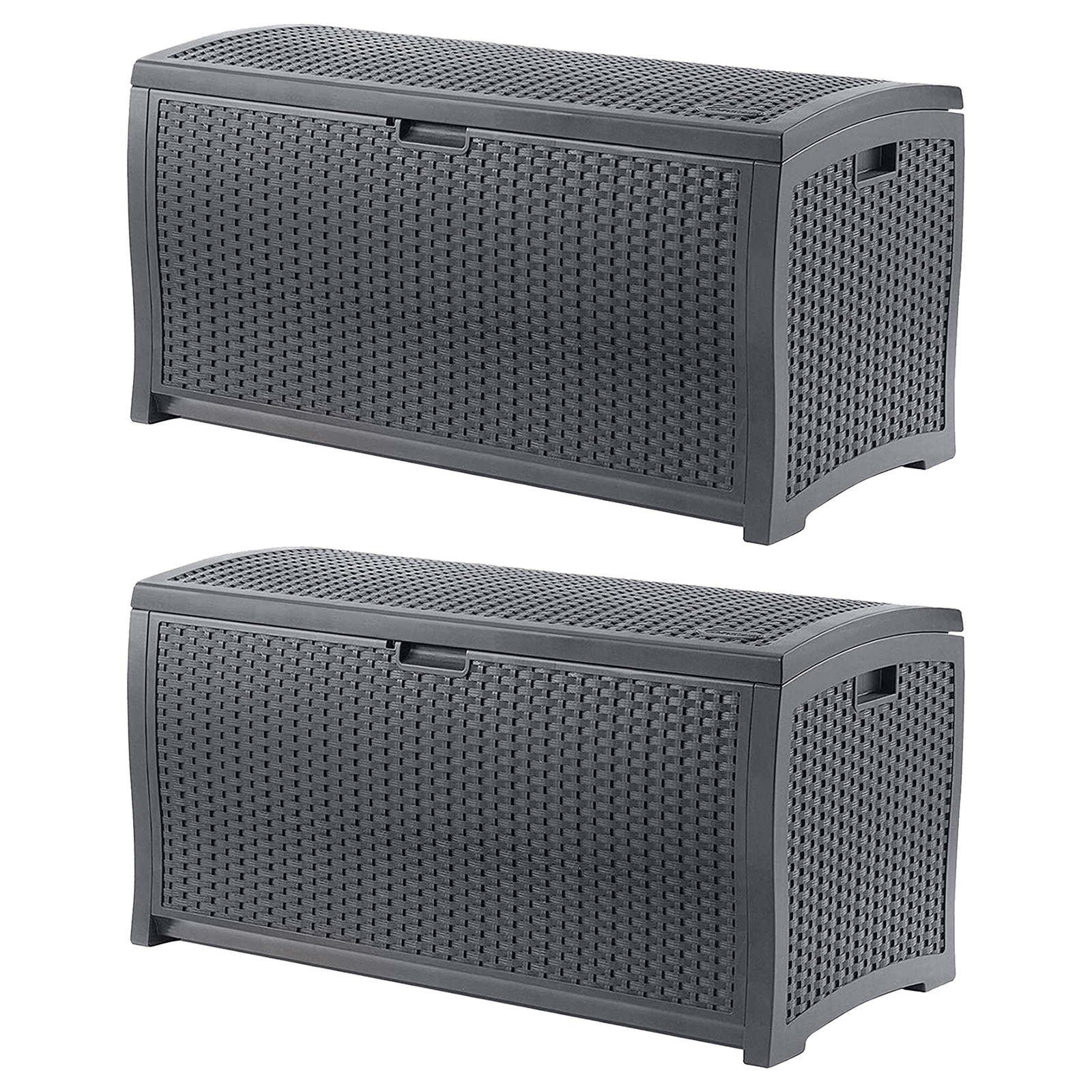 Suncast 73 Gallon Wicker Outdoor Patio Storage Deck Box, Cyberspace (2 Pack) gallery