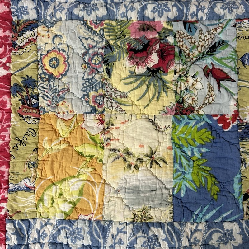 Pottery Barn Euro Sham Quilted Patchwork Multicolor Multi-Pattern Tropical Print gallery