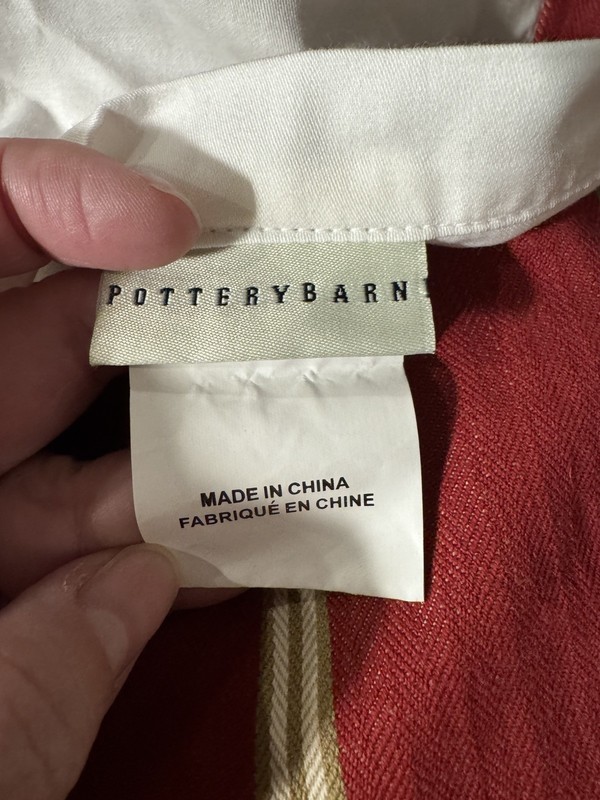 Pottery Barn Harrison Stripes Lined Curtain Panels 50x96" 2 Panels Red Tan EUC gallery