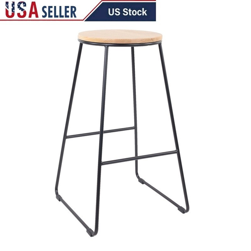 Modern Backless 28in Stool Natural Wood Seat Metal Frame Stackable Kitchen Bar gallery