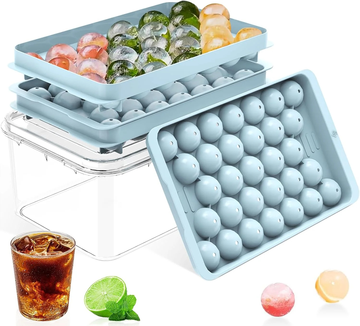 Ice Cube Tray with Lid and Bin - Round Ice Cube Trays for Freezer, BPA-Free Food gallery