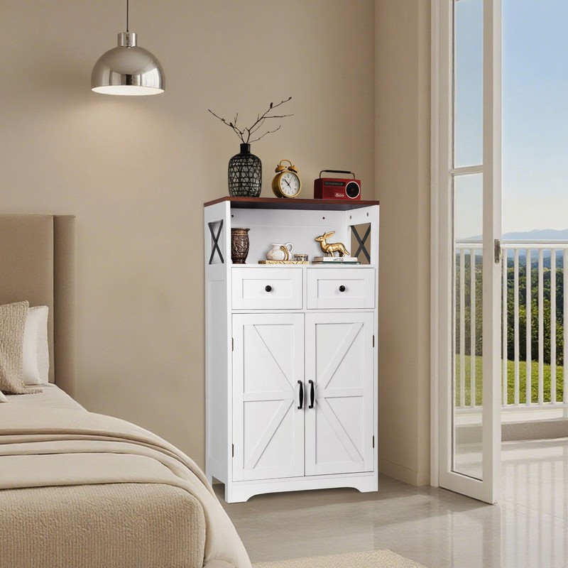 Kitchen Pantry Storage Cabinet with Doors and Shelves Freestanding Cabinet White gallery