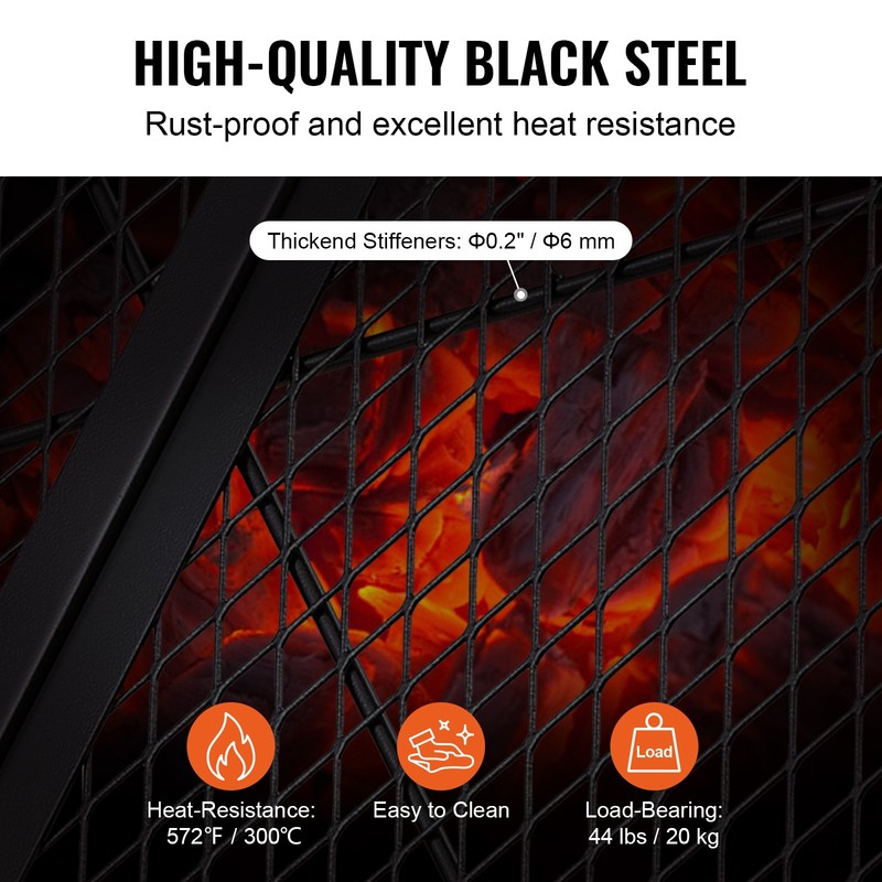 VEVOR 36" Foldable Round Cooking Fire Pit Grill Grate X-Marks Heavy-Duty Steel gallery