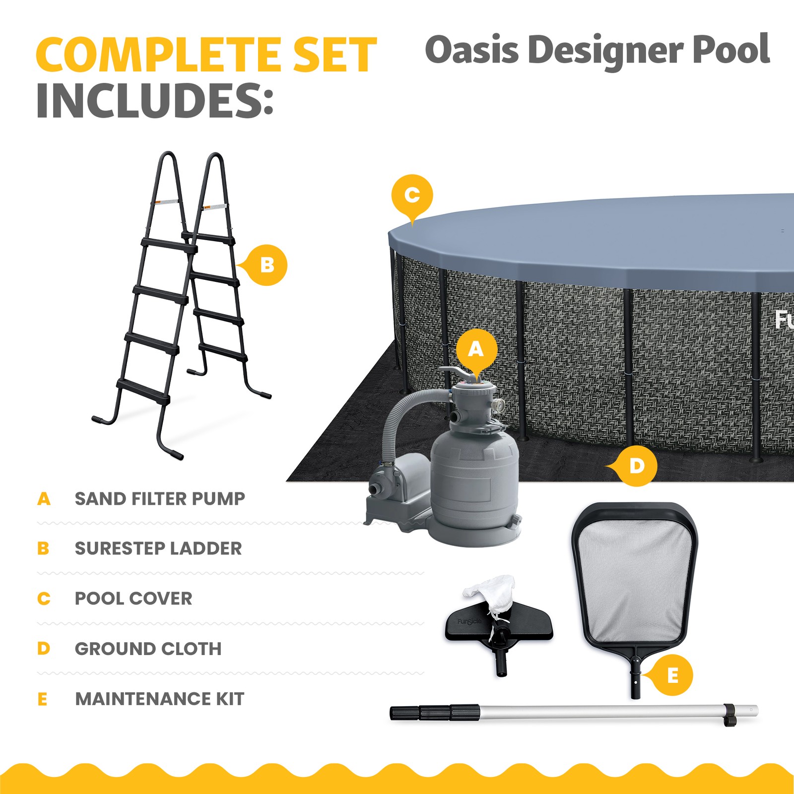 Funsicle 24' x 52" Oasis Designer Round Above Ground Pool, Dark Herringbone gallery