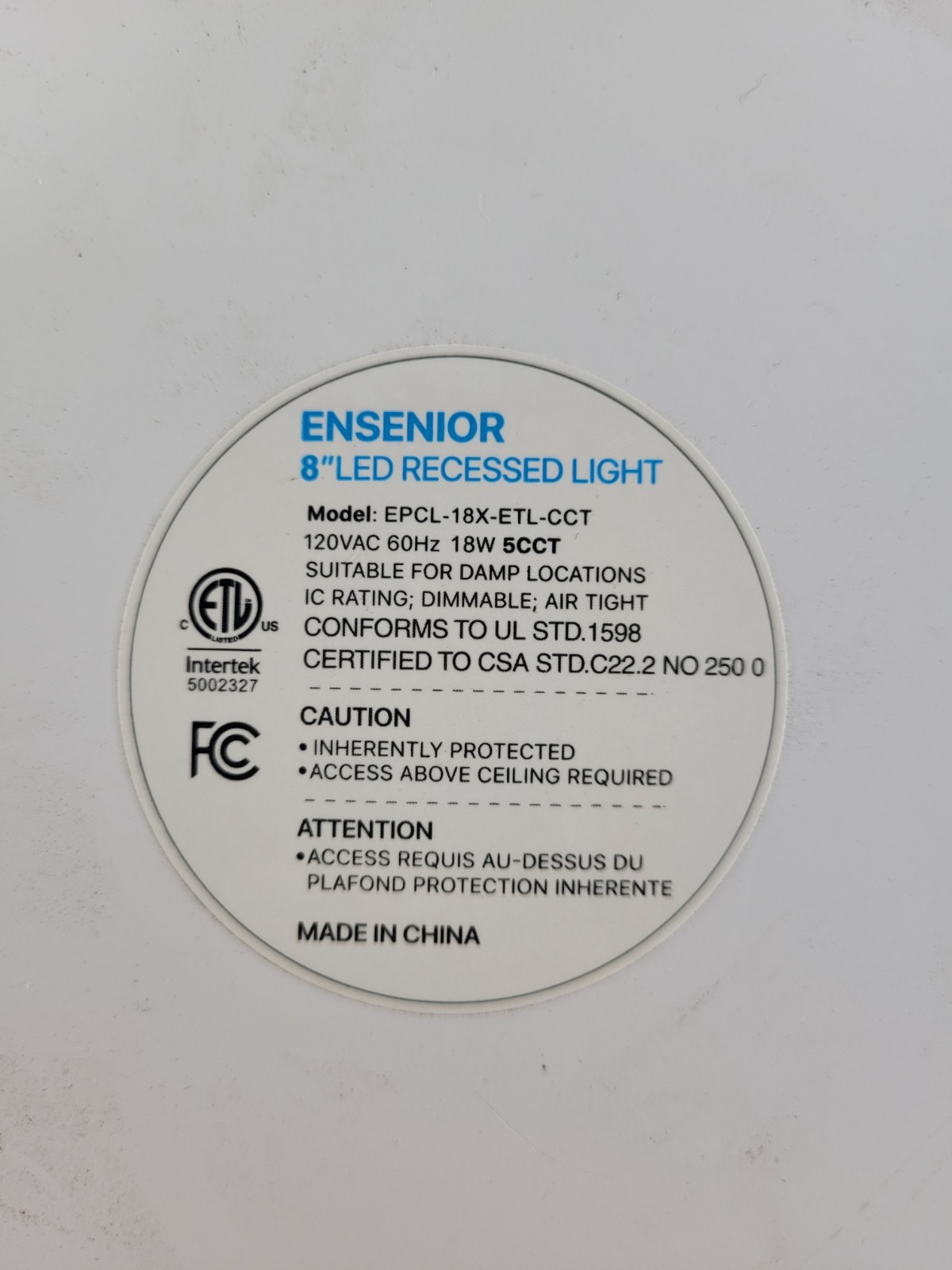 Ensenior 8" LED Recessed Light 18W 1600LM 5CCT Dimmable Canless Wafer Ceiling gallery