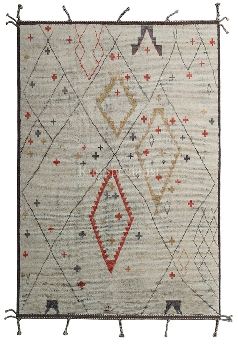 Modern Moroccan Berber Rug. 100% Wool. Beige Beni Ourain Design Carpet gallery
