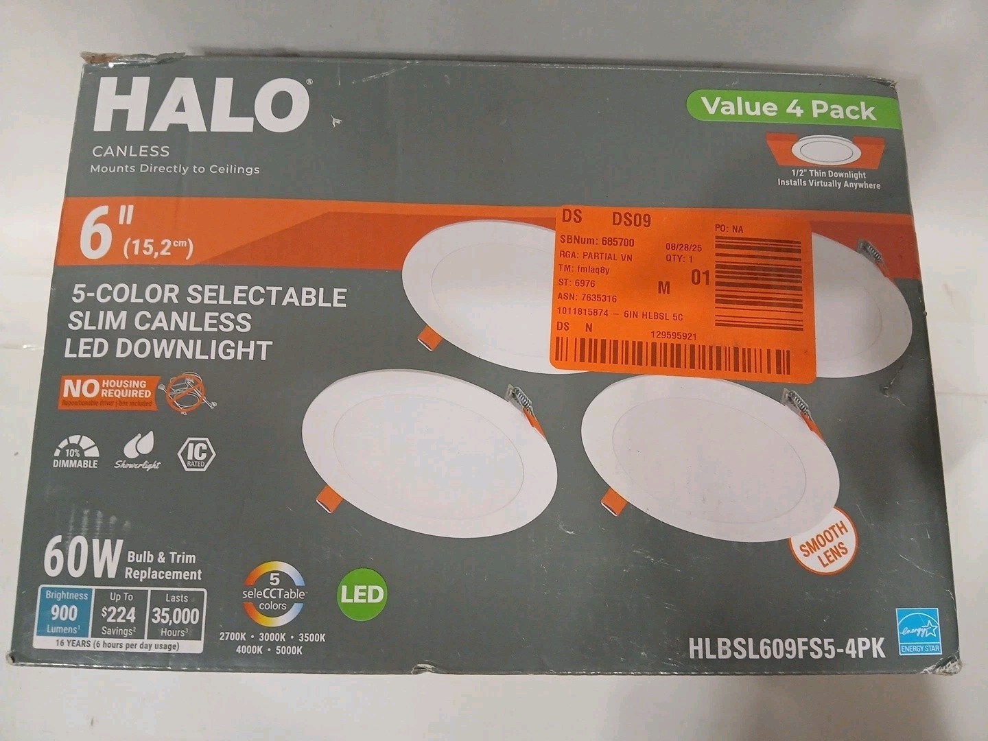 HALO HLBSL 6 in. Can Less Integrated LED White 4-Pack HLBSL609FS5-4PK 900 Lumens gallery