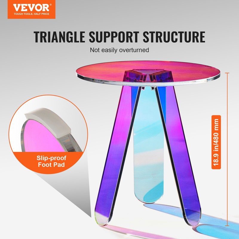 VEVOR Round Iridescent Side Table Clear Rainbow Acrylic End Tabl Living Room gallery