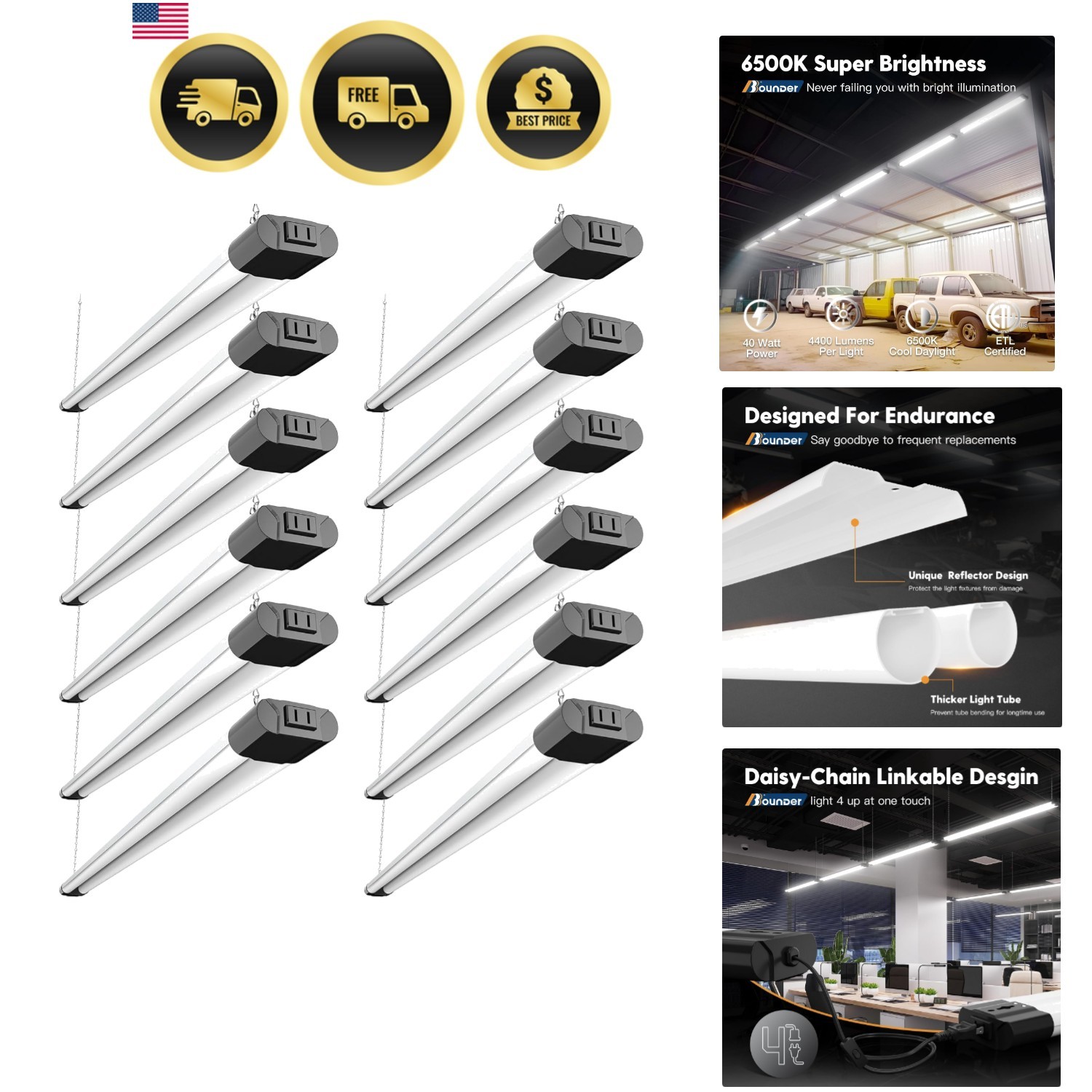 12 Pack Linkable LED Shop Light with Reflector, Super Bright 6500K Cool Dayli... gallery