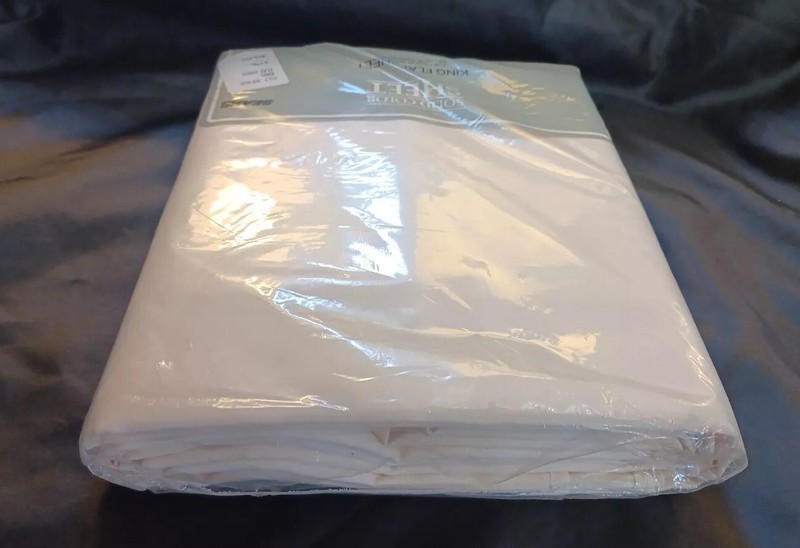 NOS Vintage King Flat Sheet Beige Cream Sears Kodel Polyester/ Cotton USA gallery