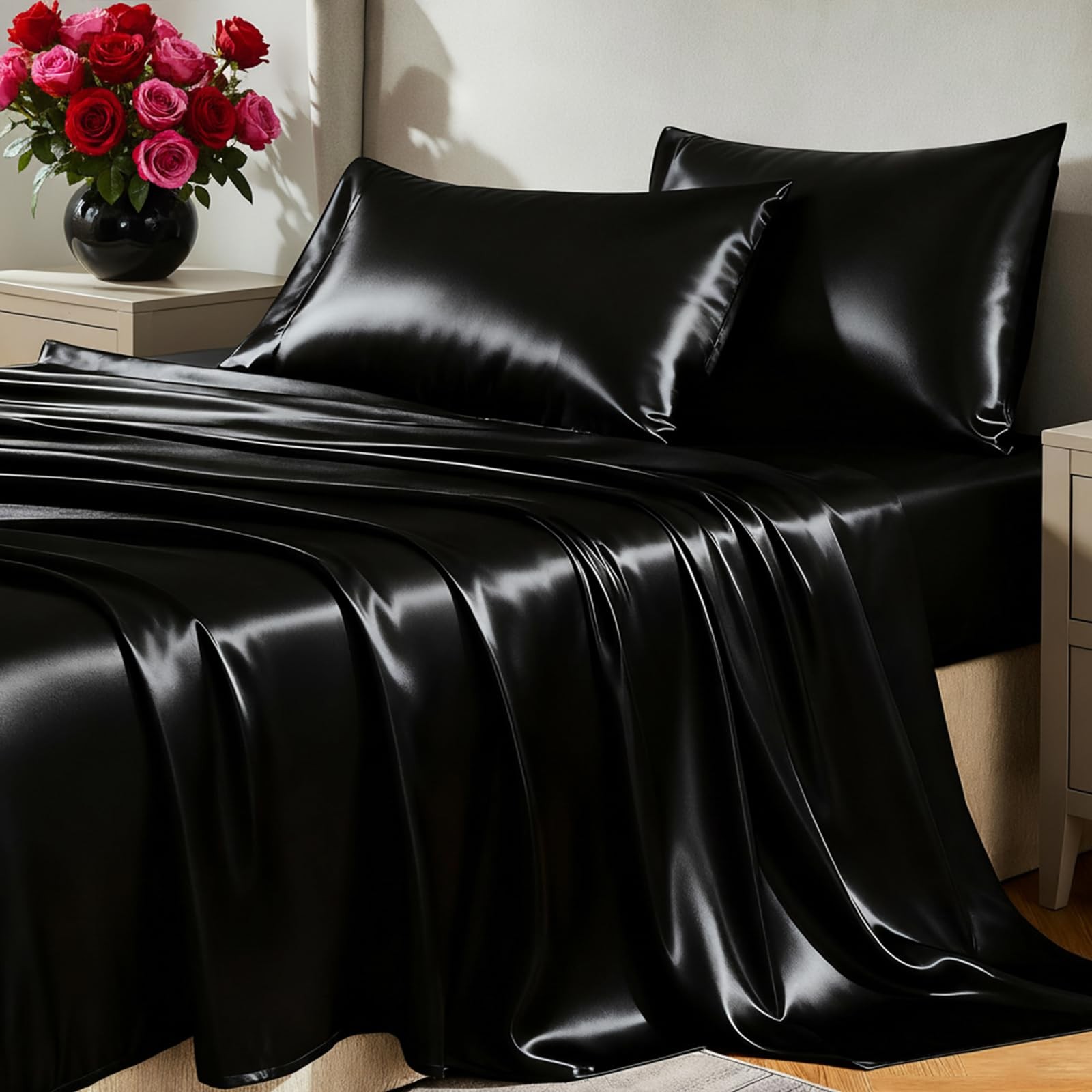 Satin Sheets Queen Size Bed Set - Silky Soft Bedding Similar to Silk, 4 Piece... gallery