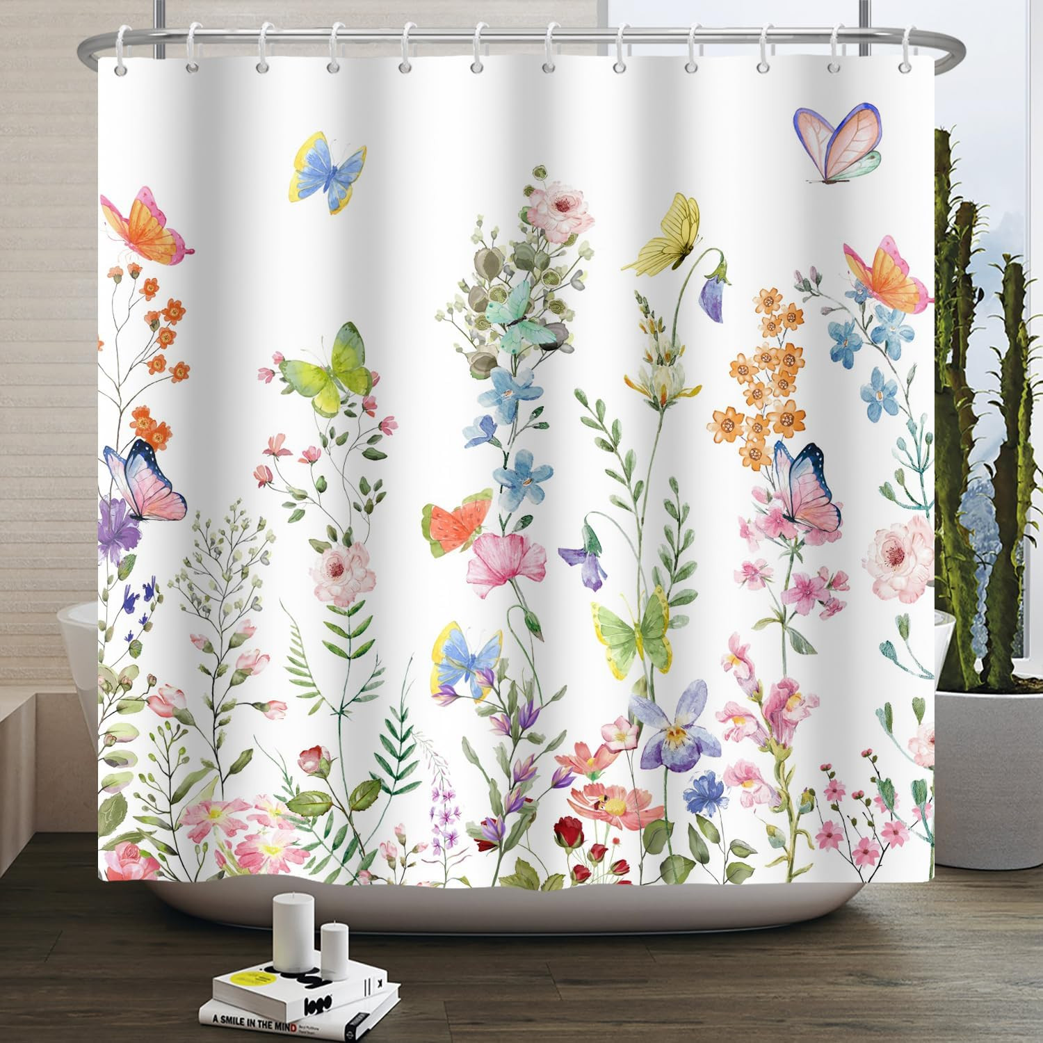 Spring Floral Butterfly Shower Curtain Summer Colorful Wildflowers Botanical Sho gallery