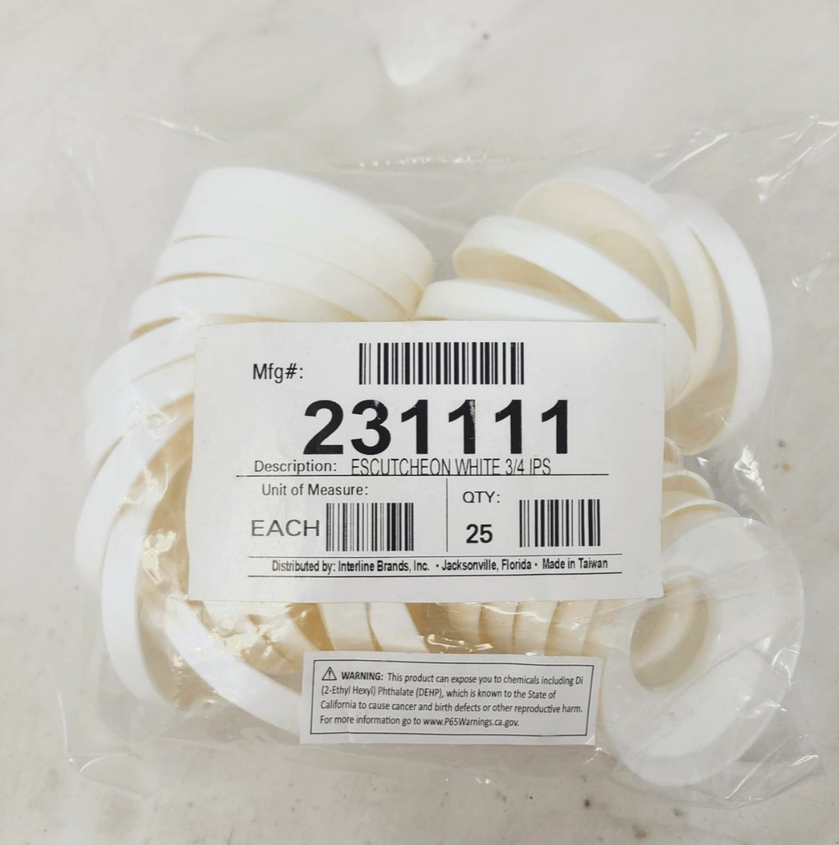 3/4 in. Plastic Shallow Box Escutcheon White pipe or tube Lot of 25 gallery