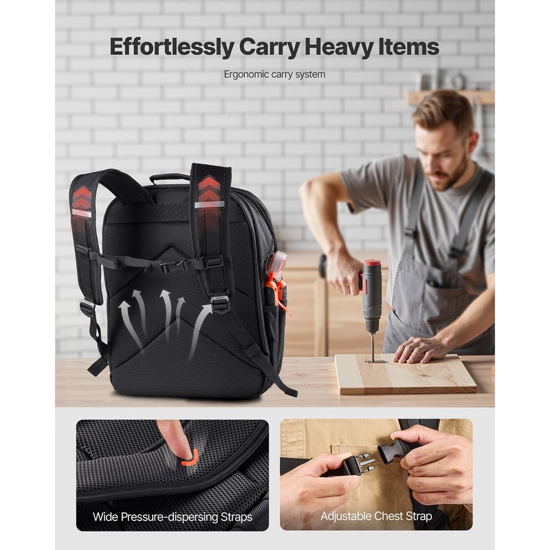 Tool Backpack 45 Pockets Tear-resistant Jobsite Backpack for Electrician gallery