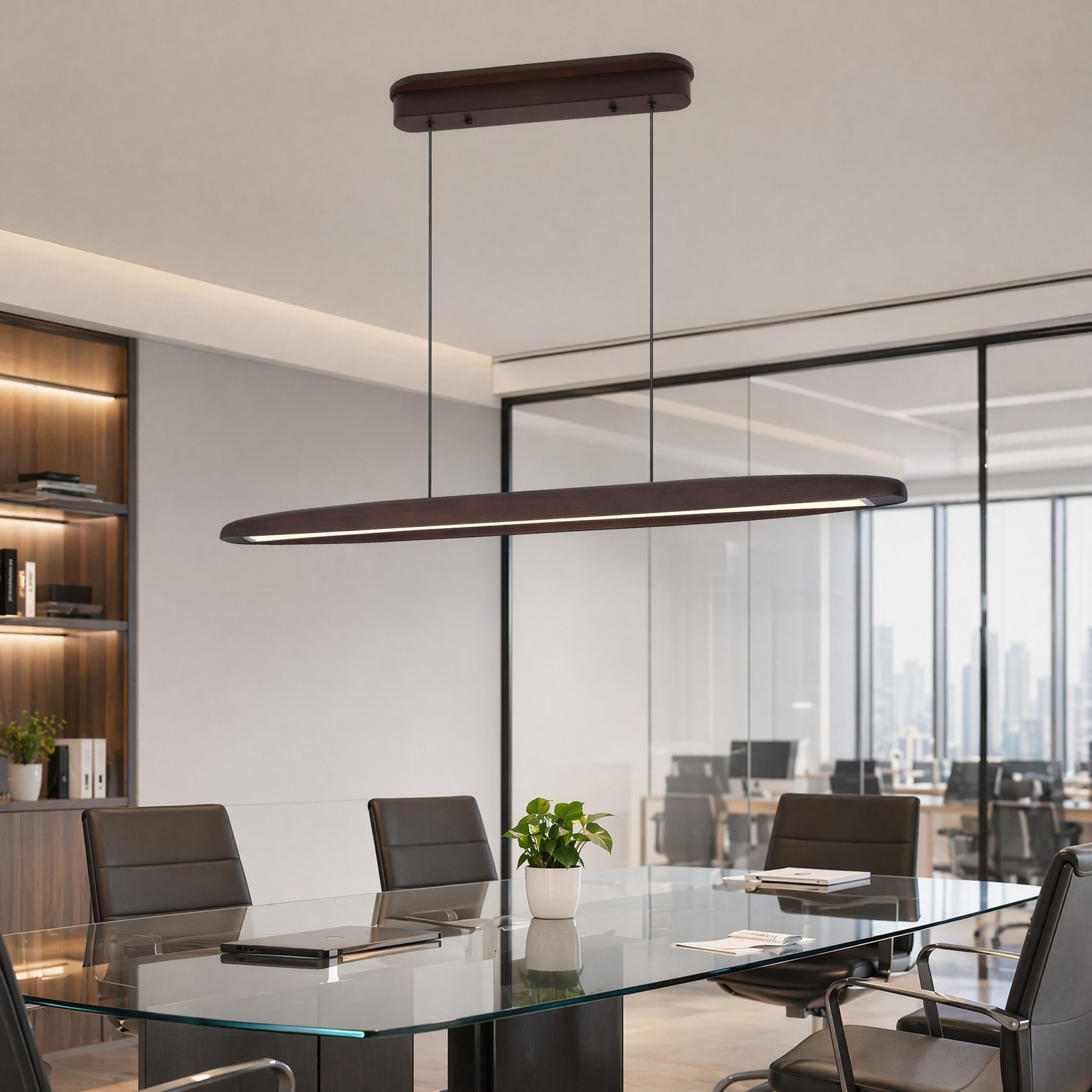 39 in Living Room Walnut Linear 3CCT LED Pendant Chandelier Remote Light Fixture gallery