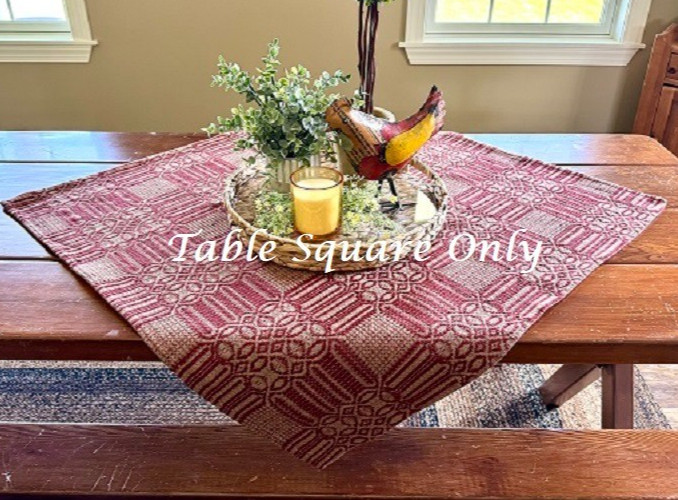 New PRIMITIVE RED TAN Table SQUARE WINDHAM 52" x 52"Farmhouse Cotton Coverlet gallery