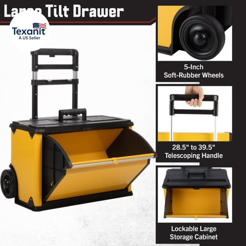 Rolling Tool Box with Wheels - Stackable Tool Box Organizer - Portable Metal Too gallery