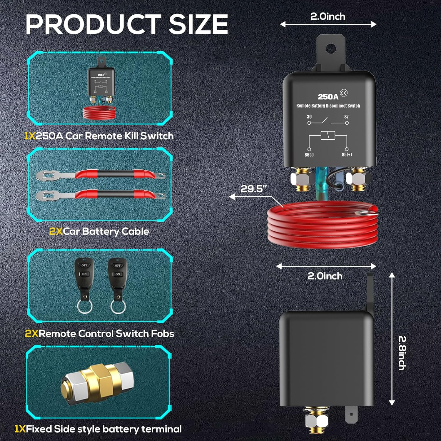Side Post Remote Battery Disconnect Switch 12V, 250A, Upgrade Prevent Battery Dr gallery