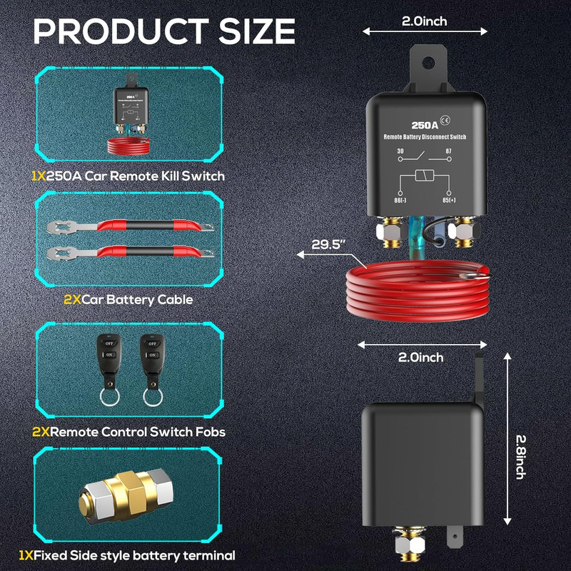 Side Post Remote Battery Disconnect Switch 12V, 250A, Upgrade Prevent Battery Dr gallery