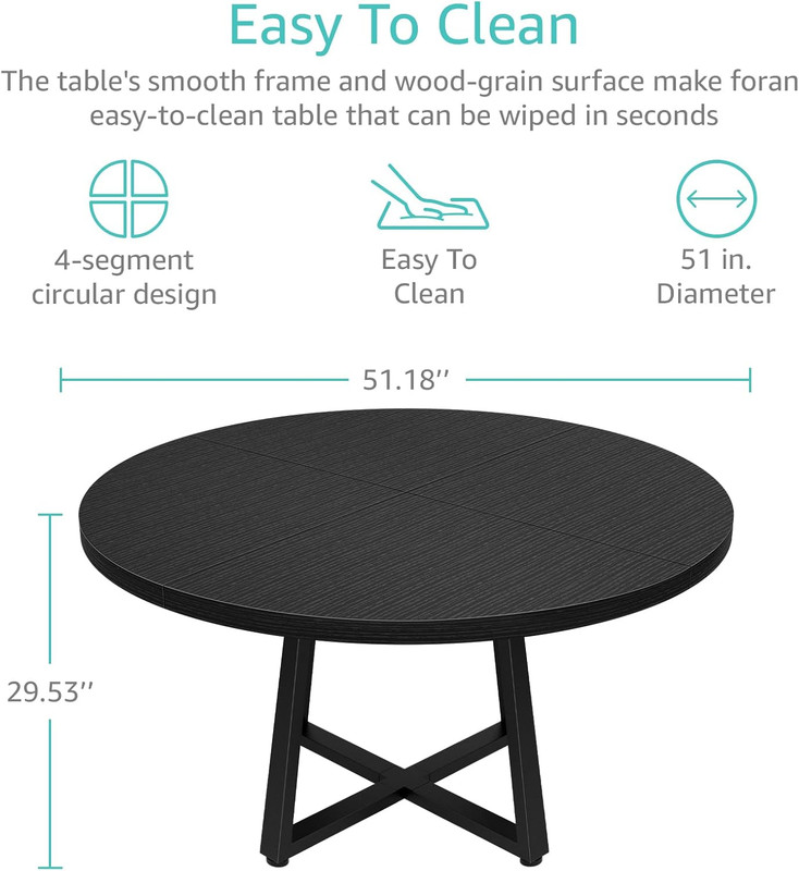 Black round Dining Table for 6 - Modern Circle 51 Inch Large Room Kitchen Dinnin gallery