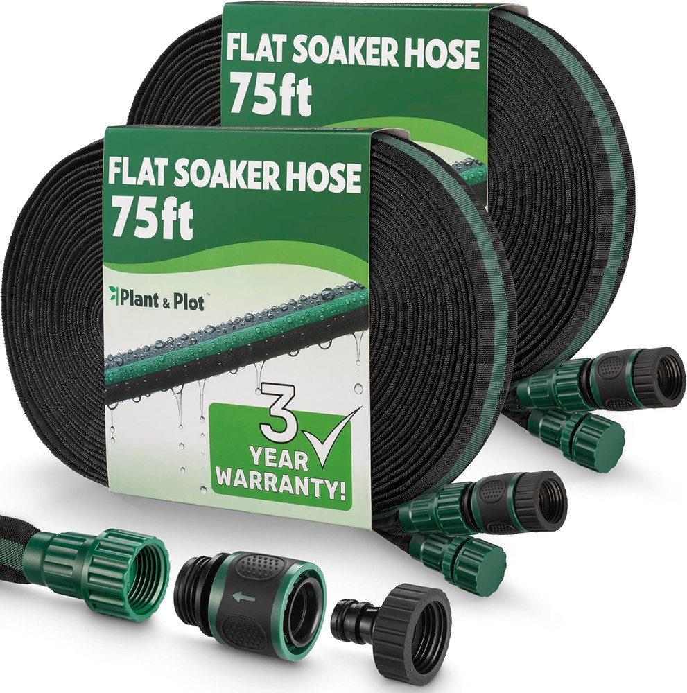Flat Soaker Hose 150Ft (75Ft 2-Pack) for Garden // Drip Hose for Garden Beds, La