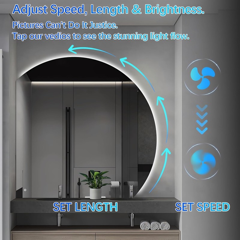 40" LED Bathroom Mirror with Lights, Half Moon Led Mirrors, Irregular Backlit Mi gallery