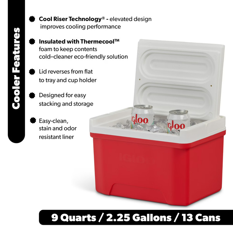 Igloo Small Cooler, 9 Quart Laguna Ice Chest, 13 Can Capacity, Red gallery